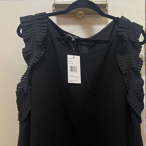 Lafayette 148 NWT Women's Black Ruffle Sleeve Shell Top